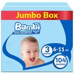 Bambi Diapers Jumbo Pack Size (3 Medium) 104 pcs