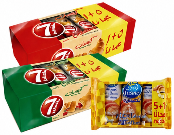 7Days Chocolate Croissant 55g, Lusine Cheese Puff 70g, & Lusine Cheese Croissant 60g 5+1