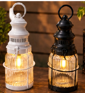 Maple Leaf Metal Lantern with USB Charger Black or White