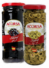 أكورسا زيتون أخضر أو أسود شرايح ٤٢٥ جرام
