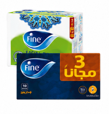فاين مناديل للوجه 7+3 مجاناً 80 منديل / ناعمة 7+3*130 منديل